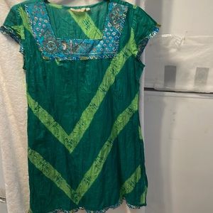 Akkriti Green Embellished Indian Dress Cotton Size Large. Sort Ruffled Sleeve-16